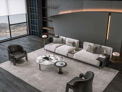 Modern Living Room Sofa Coffee Table Set With Marble Top Armchairs And Rug 3d model