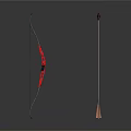 Traditional Archery Weapon Bow And Arrow With Red Decor And Wooden Shaft