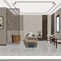 Traditional Chinese Lobby Interior Design With Wooden Reception Desk And Marble Floor Decorations