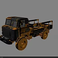Yellow and Black Work Utility Vehicle Featuring Open Bed Large Wheels and Construction Cab