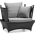 Comfortable Outdoor Sofa With Wicker Design Gray Cushions And Black Frame 3d model