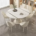 Modern Marble Dining Table Set With Six White Chairs And Contemporary Design 3d model