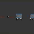 Blue Delivery Trucks And Red Flatbed Trailers For Commercial Transport Use