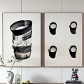 Wall Decorative Paintings Featuring Spiral Structure And Four Cup Shaped Black Designs 3d model
