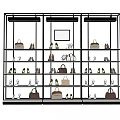 Retail Display Shelf Featuring Organized Shoes and Bags on Multiple Layers