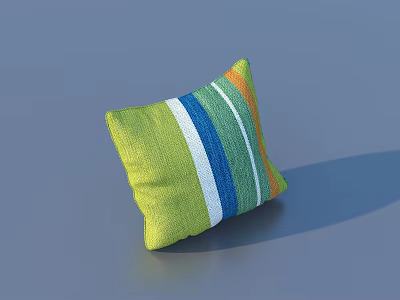 Green Knitted Pillow With Colorful Stripes Blue White And Orange Patterns 3d model