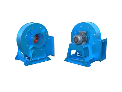 Blue Industrial Fans With Motor And Red Center For Heavy Duty Applications 3d model