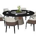 Round Dining Table Set With Light Gray Chairs And Decorative Plant Centerpiece 3d model
