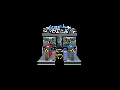 Two Player Battle Themed Arcade Game Machine With City Design And Joysticks 3d model