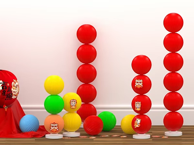 Colorful Red Yellow Green Blue Lanterns Stacked for Traditional Festival Home Decoration 3d model