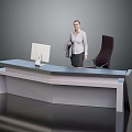 Modern Office Desk With Curved Design Ergonomic Chair And Computer Monitor Workspace Setup