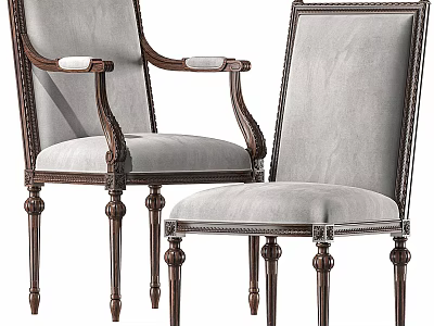 Classical Dining Chairs with Carved Wooden Frame and Light Upholstered Seats for Elegant Dining Room 3d model