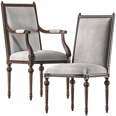 Classical Dining Chairs with Carved Wooden Frame and Light Upholstered Seats for Elegant Dining Room 3d model