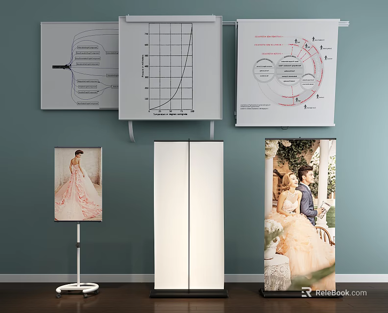 Diverse Display Shelves Featuring Wall Mounted Boards Stand Displays And Cabinets 3d model 