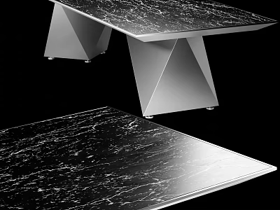 Modern Conference Table With Marble Surface And Geometric Metal Legs For Office Space 3d model
