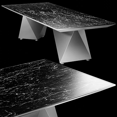 Modern Conference Table With Marble Surface And Geometric Metal Legs For Office Space 3d model