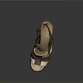Fashionable High Heel Sandals With Wooden Block Heel And Brown Beige Straps