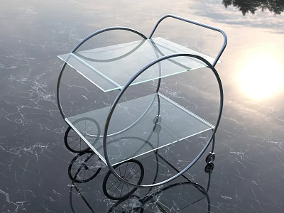 Modern Side Table With Chrome Metal Frame And Glass Shelves On Wheels 3d model