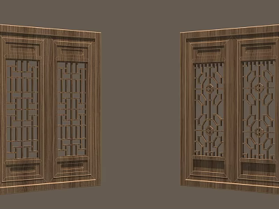 Traditional Wooden Chinese Window Panels With Intricate Carved Lattice Patterns 3d model