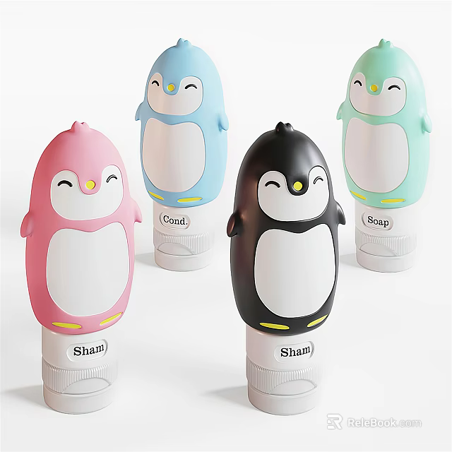 Cute Colorful Penguin Shaped Bathroom Accessories By Shuani For Home Use 3d model 