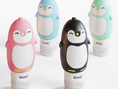 Cute Colorful Penguin Shaped Bathroom Accessories By Shuani For Home Use 3d model