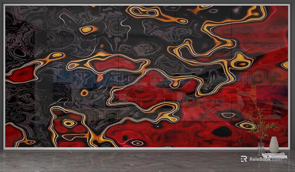 Elegant Modern Abstract Background Wall Design With Red Black Gold Texture 3d model