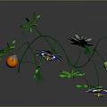 Green Vine Home Decor Ornament With Purple White Flowers Orange Fruit And Leaves