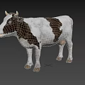 Realistic Black and White Cow With Horns Standing On Gray Background 3d model