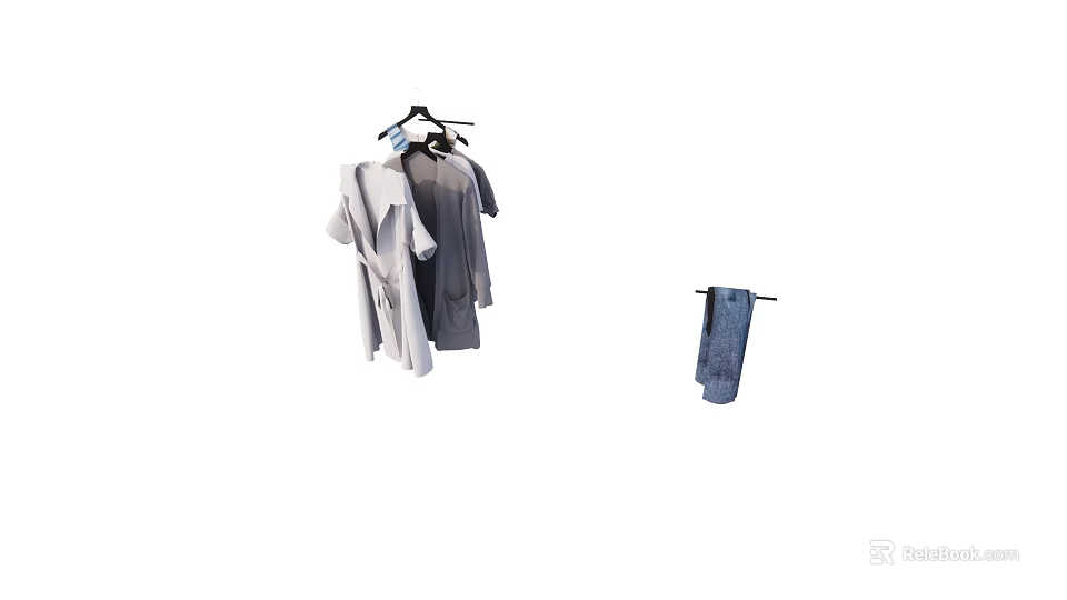 Hanging Clothes On Hanger With White Gray And Casual Fashion Styles 3d model 