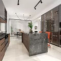 Modern Restaurant Interior With Open Design Marble Island Dining Table And Chairs