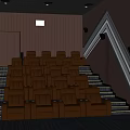 Modern Cinema Interior With Brown Leather Seats Staircase Design And Ceiling Lights