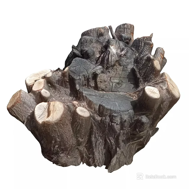 Rustic Wooden Stone Structure Featuring Stacked Tree Stumps And Natural Texture 3d model