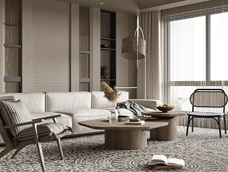 Modern medieval home living room sofa coffee table combination background wall 3d model