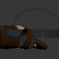 VR Headset Case With Brown Blue Design Stitching Details And Circular Controller 3d model