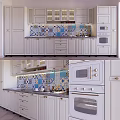 Stylish White Kitchen Cabinets With Colorful Tile Backsplash And Modern Appliances