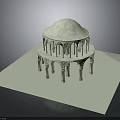 Ornate White Dome Structure With Intricate Columns And Square Platform Base 3d model