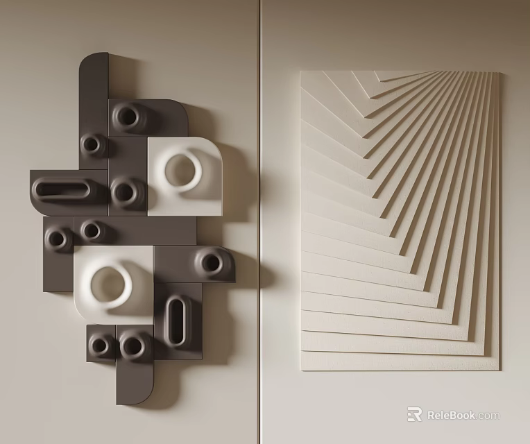 Modern Abstract Wall Hangings With Geometric Shapes And Layered Patterns 3d model 