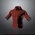 Long Sleeve Red Plaid Shirt with Rolled Cuffs and Casual Design