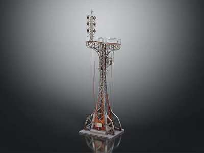 Steel Lighting Tower Structure With Multiple Lights Platform Metal Frame And Support Base 3d model