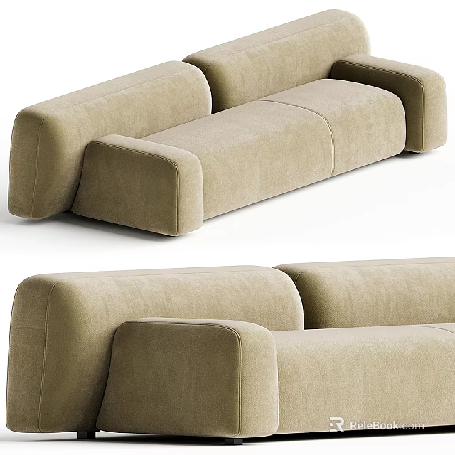 Modern Beige Sectional Sofa With Rounded Armrests And Upholstered Fabric Design 3d model 