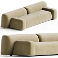 Modern Beige Sectional Sofa With Rounded Armrests And Upholstered Fabric Design 3d model
