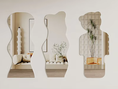 Irregular Shape Decorative Mirrors Wall Mounted Reflecting Modern Interior Scenes 3d model