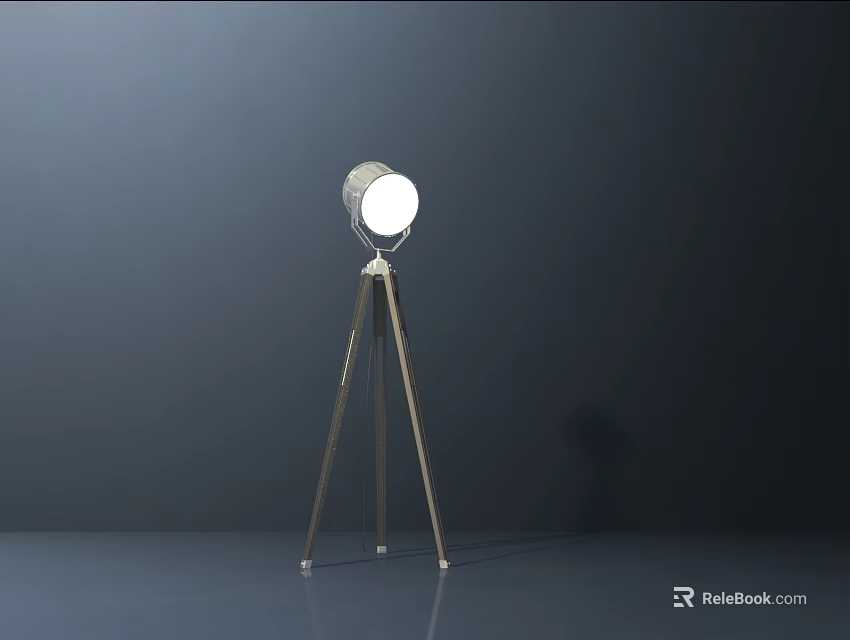 Modern Tripod Floor Lamp With Round Metal Head And Minimalist Design 3d model 