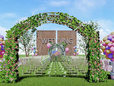 Modern Wedding Scene Outdoor Lawn Wedding Outdoor Wedding Meichen Balloon Plant Arch model