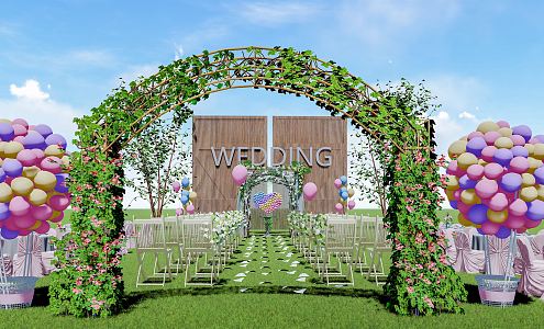 Modern Wedding Scene Outdoor Lawn Wedding Outdoor Wedding Meichen Balloon Plant Arch 3d model