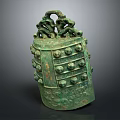 Ancient Bronze Chime Bell Musical Instrument With Dragon Shaped Ornaments And Bulbous Knobs