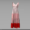 Elegant Long Dress With V Neck Ruffle Shoulders And Pink Red Tiered Layers