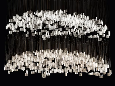 Modern Artistic Layered Chandelier With Square Glass Pieces And LED Lighting 3d model