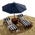Cozy Garden Lounge Decor With Blue White Striped Chairs Navy Umbrella Wooden Table On Sand