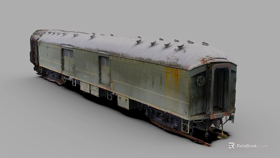 Rusty Green Old Train Carriage With Multiple Vents Doors And Wheels 3d model 